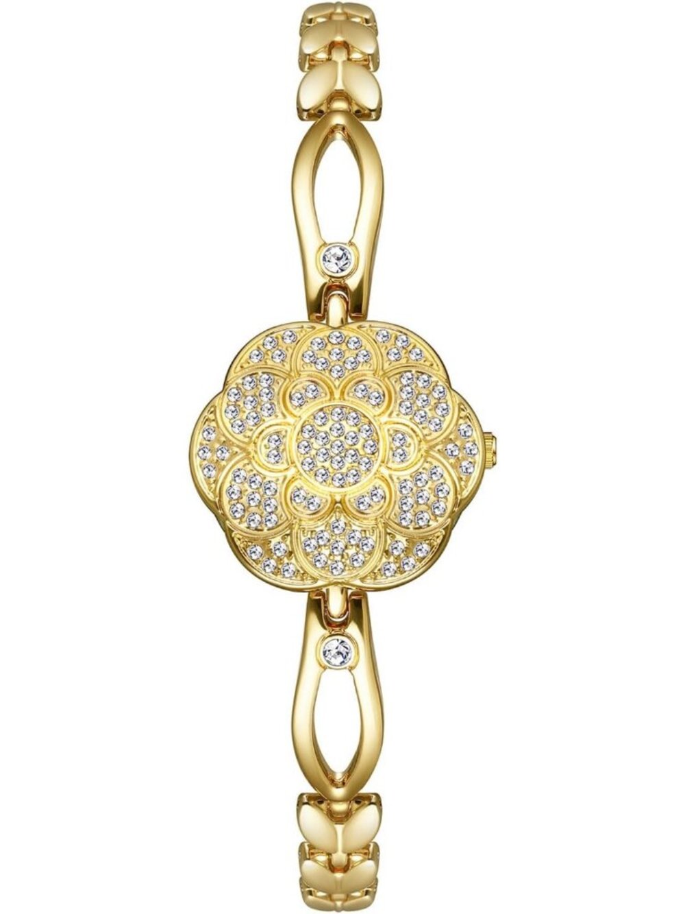 Women's Gold Flower-Shaped Diamond Flip Fashion Luxury Bracelet Dress Watch